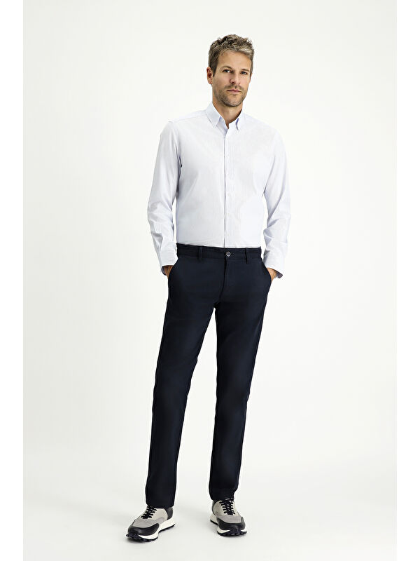 Kiğılı Uzun Kol Slim Fit Dar Kesim Pamuk Çizgili Klasik Gömlek