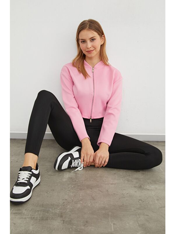 Fullamoda Fermuarlı Hakim Yaka Crop Spor Ceket