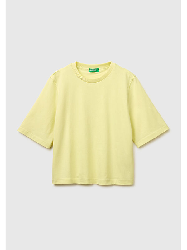 United Colors Of Benetton Kadın Sarı %100 Pamuk Boxy Fit T-Shirt