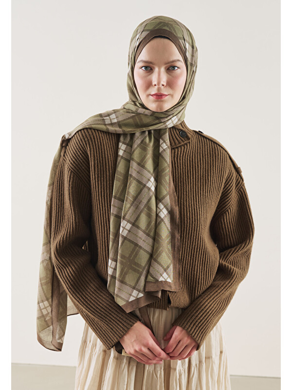 Fresh Scarfs Plaid Desen Rami Şal Kahve