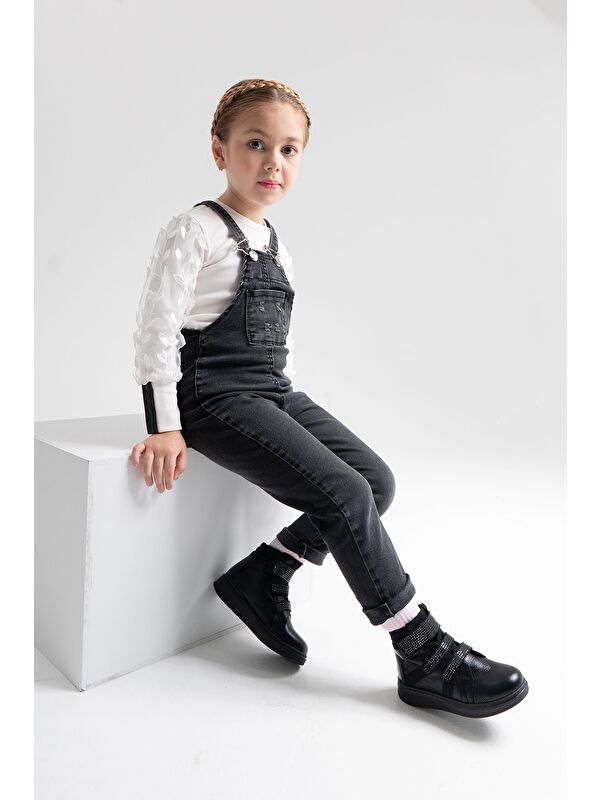 Kız Çocuk Siyah Hakiki Deri Suya Dayanıklı Anatomik Günlük Bot - Görsel 3