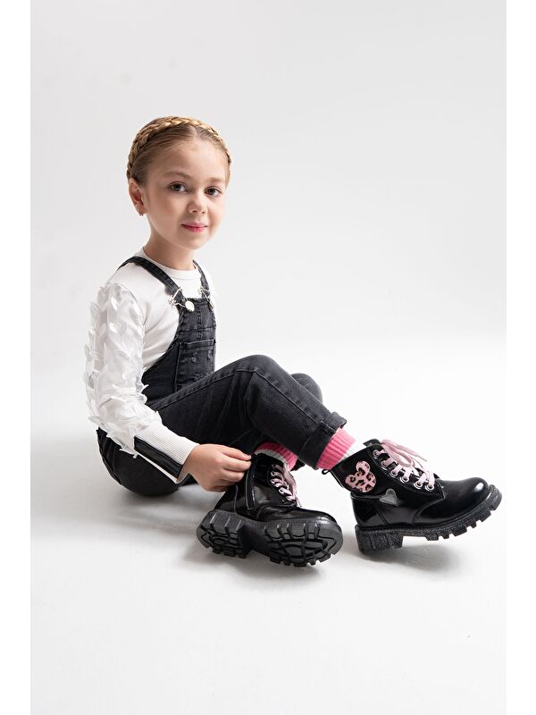 Kız Çocuk Siyah Rugan Rugan Deri Suya Dayanıklı Günlük Bot - Görsel 3