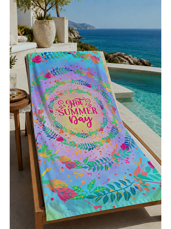 Milbay Grup Pastel Batik Good Vibes Yazılı 70x150 cm Dijital Baskılı Plaj ve Banyo Havlusu