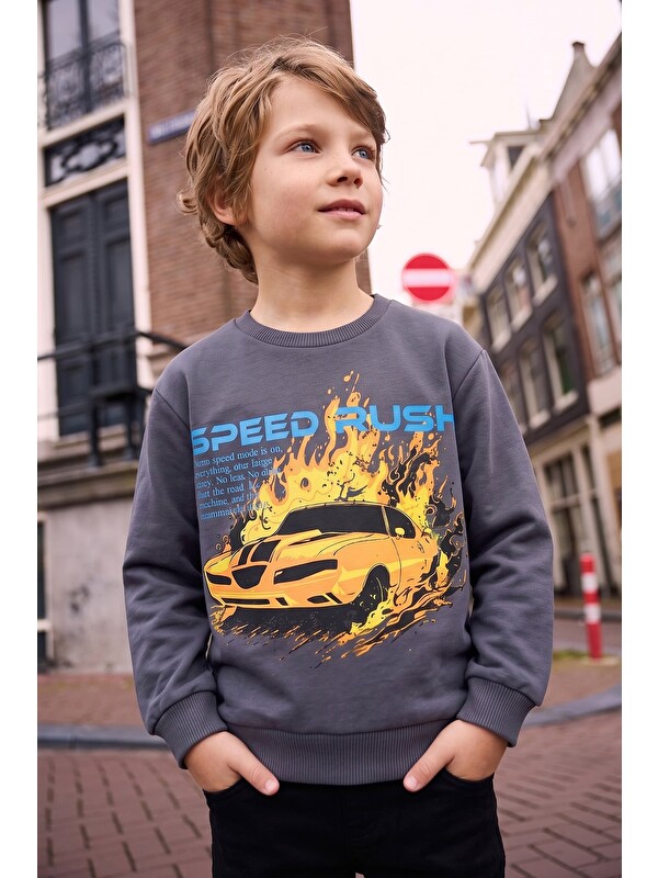 Fullamoda Araba Baskılı Erkek Çocuk Sweatshirt