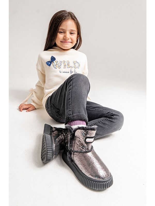 Kız Çocuk Platin Hakiki Deri Suya Dayanıklı Kürklü Günlük Bot - Görsel 3