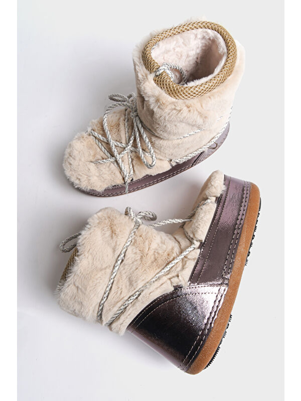 Yuvarlak Burunlu Kalın Tabanlı Kürklü Kadın Kar Botu - Görsel 5