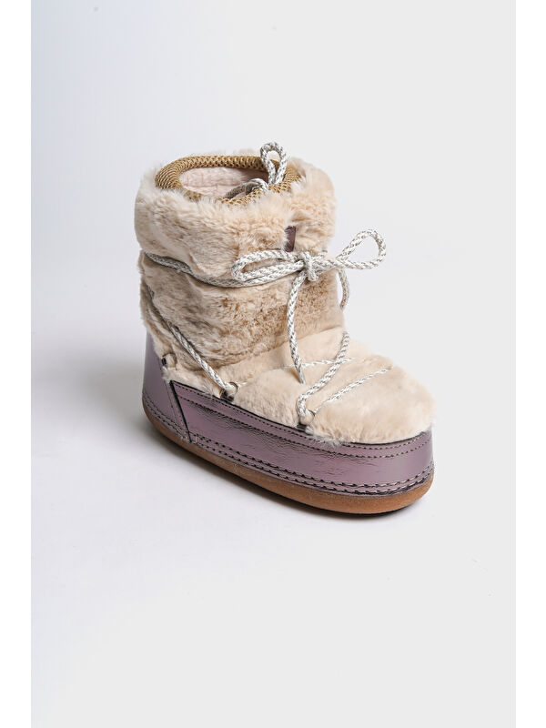 Yuvarlak Burunlu Kalın Tabanlı Kürklü Kadın Kar Botu - Görsel 8