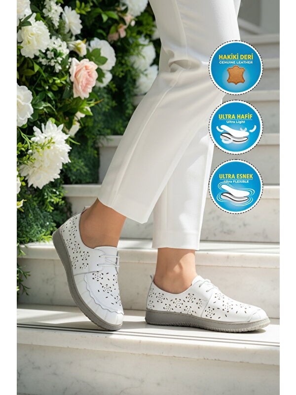 Ayakmod Bej Ayakmod Hakiki Deri Kadın Casual Ayakkabı 2084 Z