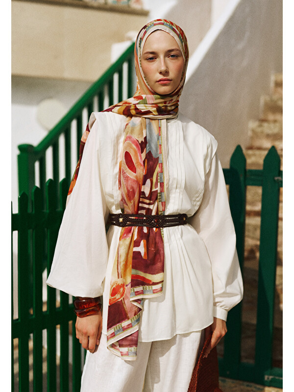 Fresh Scarfs Floral Fiesta Desen Rami Viskon Şal Gül Kurusu