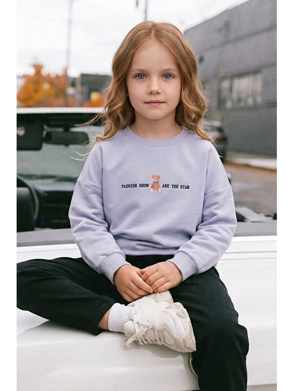 Fullamoda Ayıcık Baskılı Oversize Kız Çocuk Sweatshirt