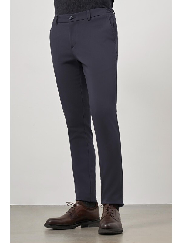 İMZA Koyu Lacivert Pamuklu Lastikli Yandan Cepli Casual Slim Fit Jogger Pantolon 1003245101