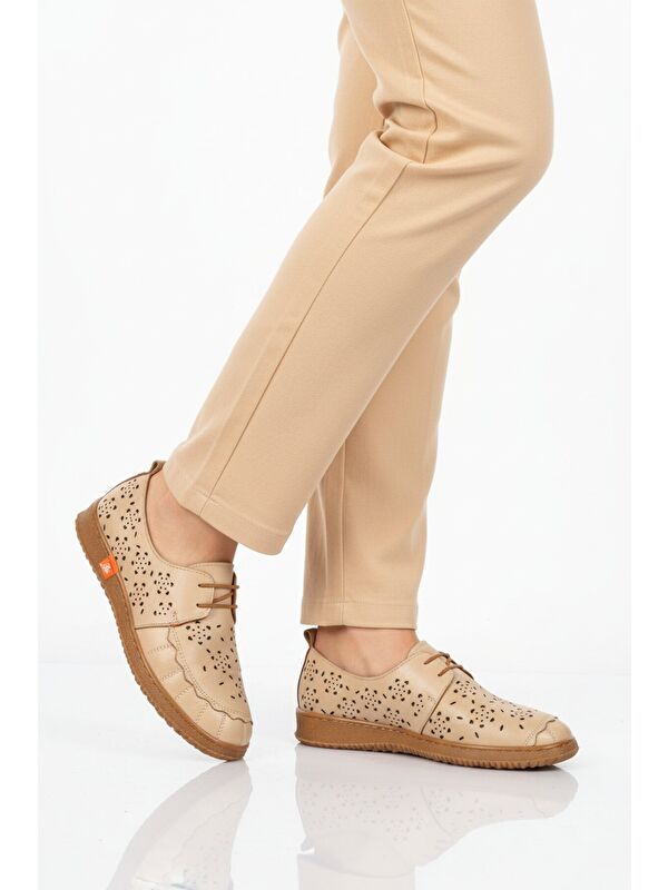 Ayakmod Bej Ayakmod Hakiki Deri Kadın Casual Ayakkabı 2084 Z