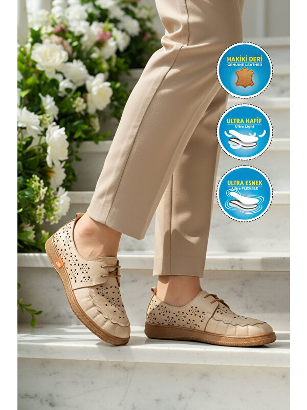 Ayakmod Bej Ayakmod Hakiki Deri Kadın Casual Ayakkabı 2084 Z