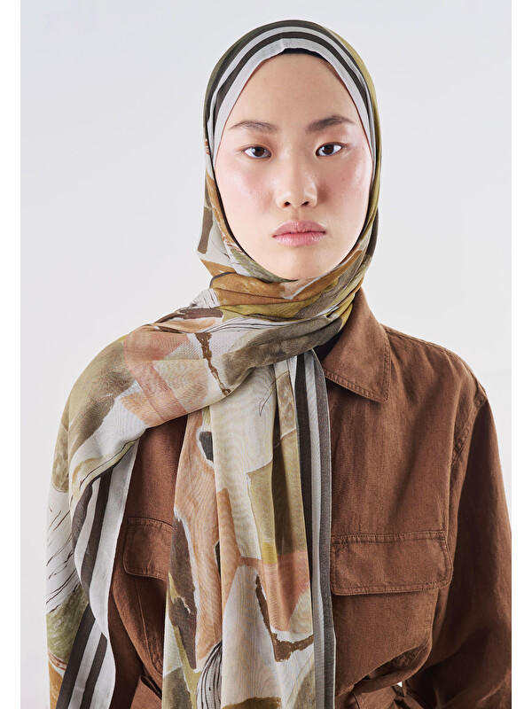 Fresh Scarfs Abstract Brush Desen Rami Viskon Şal Sahra