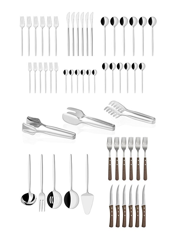 Onon 56 Parça Paslanmaz Çelik,Aris 18/10-6 Kişilik Çatal Kaşık Bıçak,Steak Çatal-Bıçak,Servis Seti
