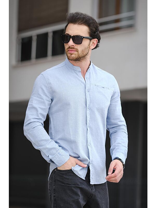 Oksit Trc 2700 Tek Cep Çıt Çıtlı Slim Hakim Yaka Erkek Gömlek