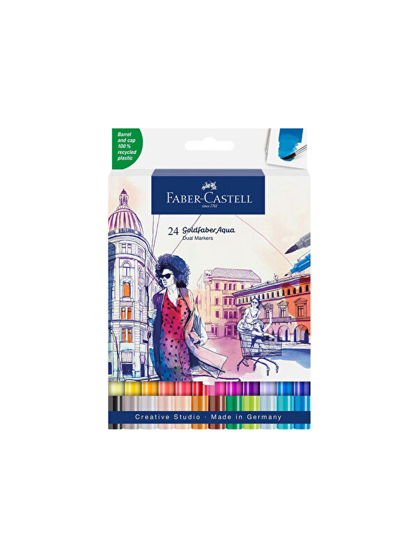 Faber-Castell Goldfaber Aqua Markör Seti, 24'lü, Çift Uçlu, 0.4 mm Fineliner Uç, Geri Dönüştürülmüş Gövde