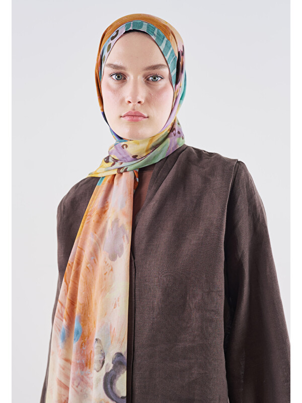 Fresh Scarfs Playful Palette Desen Rami Viskon Şal Somon