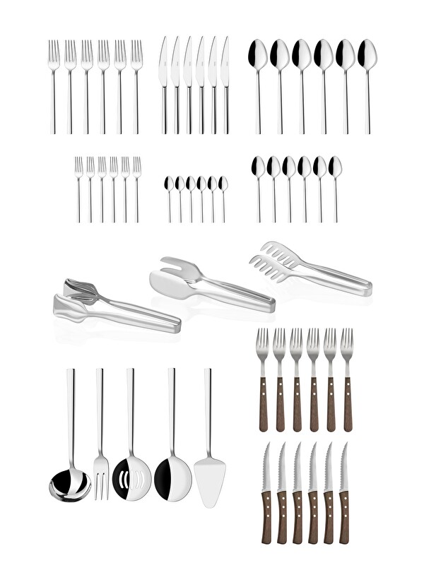 Onon 56 Parça Paslanmaz Çelik,Deniz model-6 Kişilik Çatal Kaşık Bıçak,Steak Çatal-Bıçak,Servis Seti
