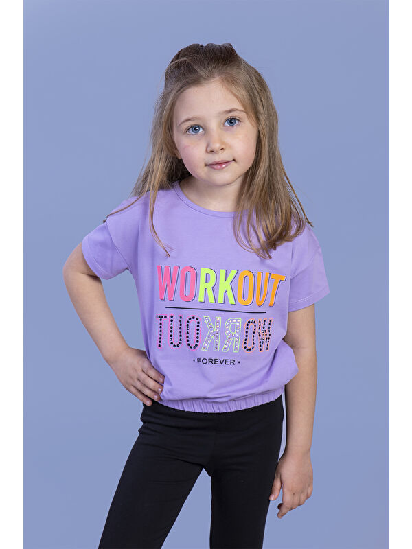 Toontoykids Kız Çocuk Workout Baskılı Taş İşlemeli Tişört