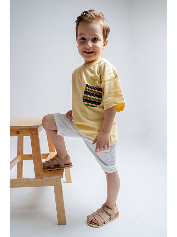 Unisex Çocuk Bej Hakiki Deri Mantar Tabanlı Günlük Çocuk Sandalet - Görsel 2