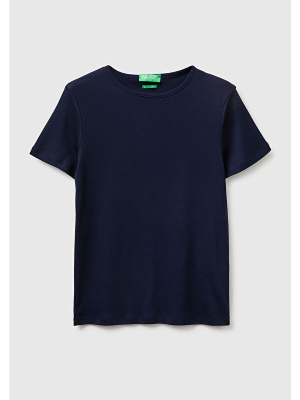 United Colors Of Benetton Kadın Lacivert %100 Pamuk Bisiklet Yaka T-Shirt