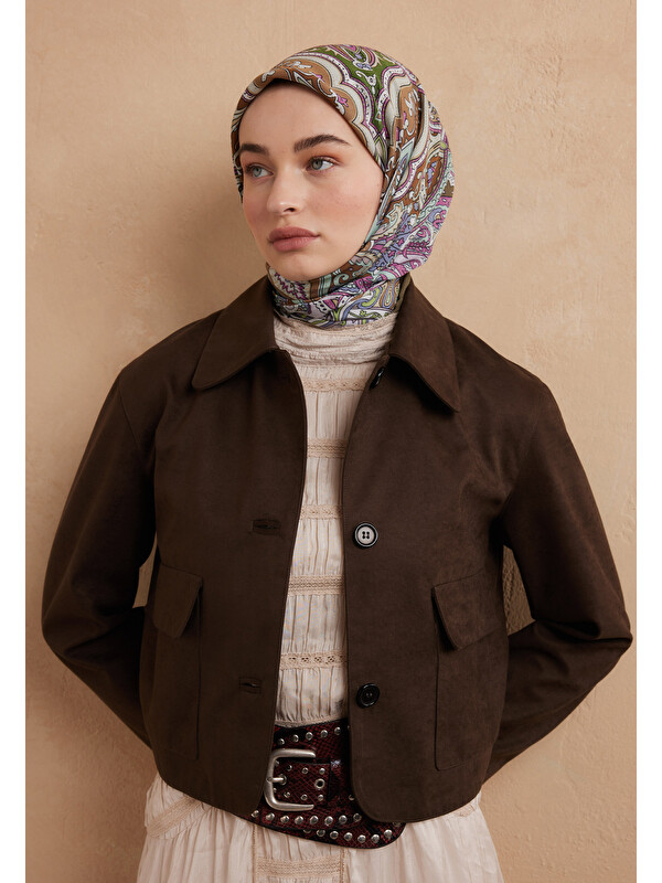 Fresh Scarfs Ethnic Floral Desen Pamuk İpek Eşarp Orkide