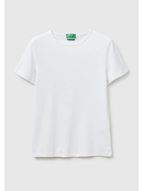 United Colors Of Benetton Kadın Beyaz %100 Pamuk Bisiklet Yaka T-Shirt