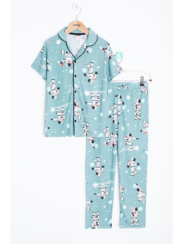 Pijakids Yeşil Astronot Baskılı Kısa Kollu Erkek Çocuk Pijama Takımı 20569