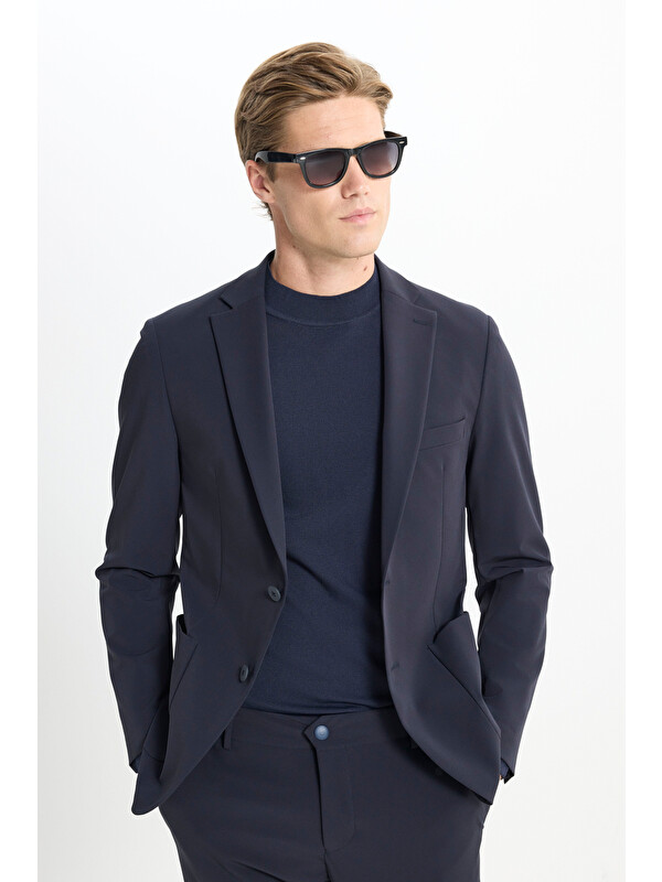 Altınyıldız Classics Erkek Lacivert Slim Fit Dar Kesim Mono Yaka Torba Cepli Esnek Takım Elbise