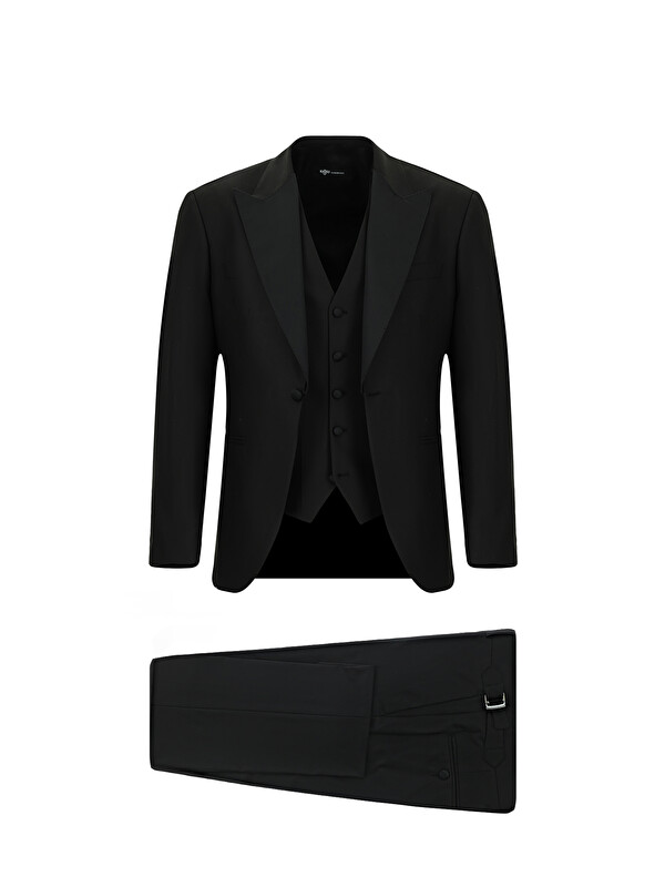 Kiğılı Slim Fit Dar Kesim Sivri Yaka Yelekli Smokin & Damatlık