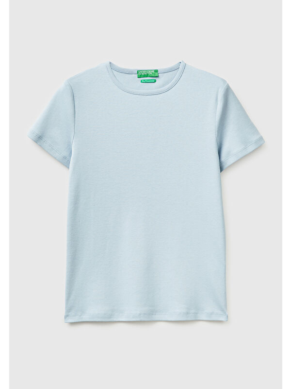 United Colors Of Benetton Kadın Açık Mavi %100 Pamuk Bisiklet Yaka T-Shirt