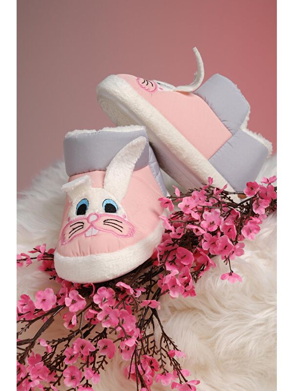 Tavşan Desenli Kaydırmaz Taban Termal Isı Kreş Ev Okul Ayakkabısı Bebek Çocuk Panduf Ev Botu - Görsel 5
