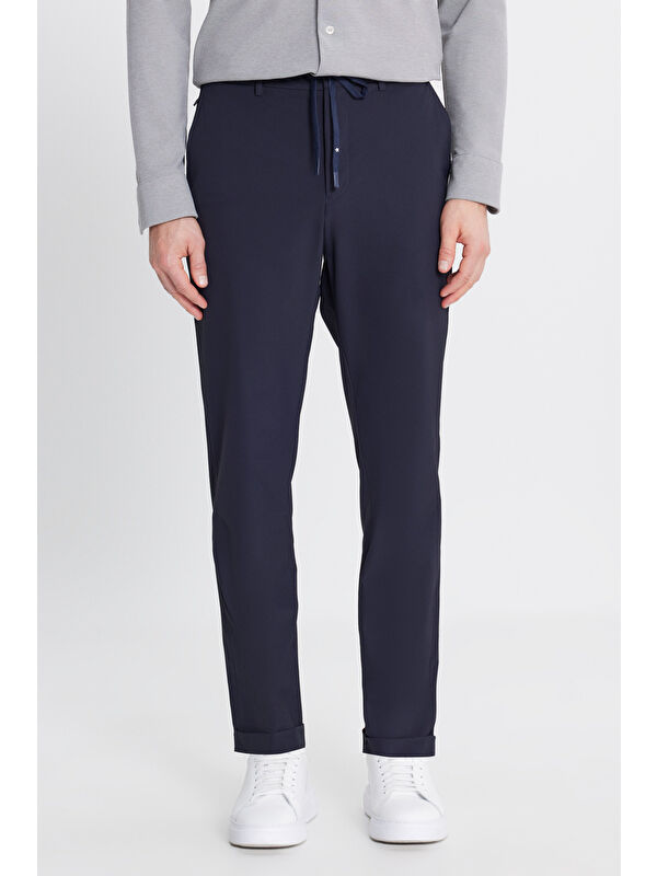 Altınyıldız Classics Erkek Lacivert 360 Her Yöne Esneyen Slim Fit Dar Kesim Beli Bağlamalı Yan Cep Casual Pantolon