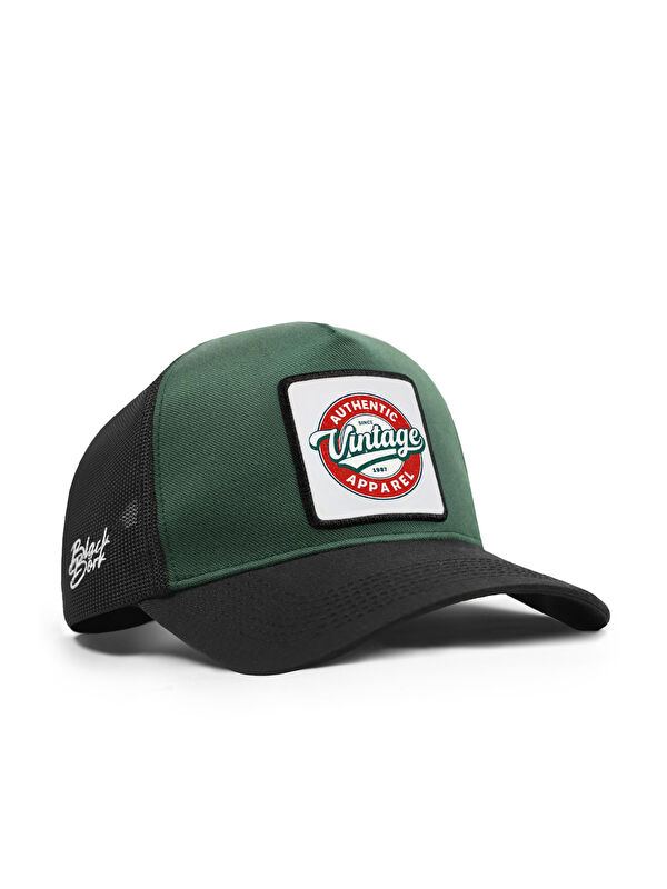 BlackBörk Vintage Logolu Cordura Siyah-Petrol Yeşili Trucker Şapka