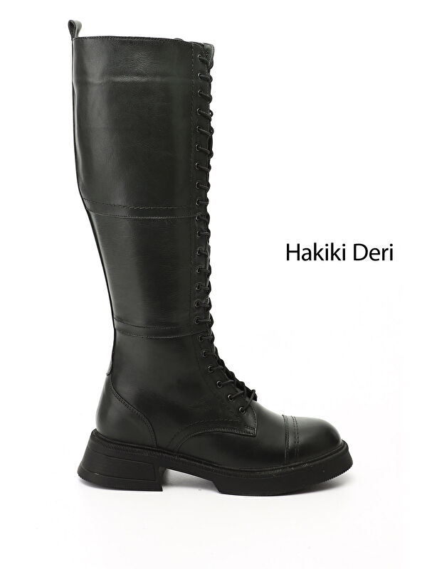 GÖNDERİ(R) Kadın HAKİ-YEŞİL Fermuarlı Kalın Topuklu Hakiki Deri Postal Çizme