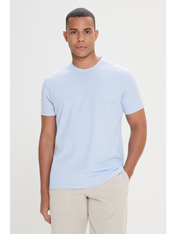 Altınyıldız Classics Erkek Açık Mavi Slim Fit Dar Kesim Bisiklet Yaka Pamuklu Tişört