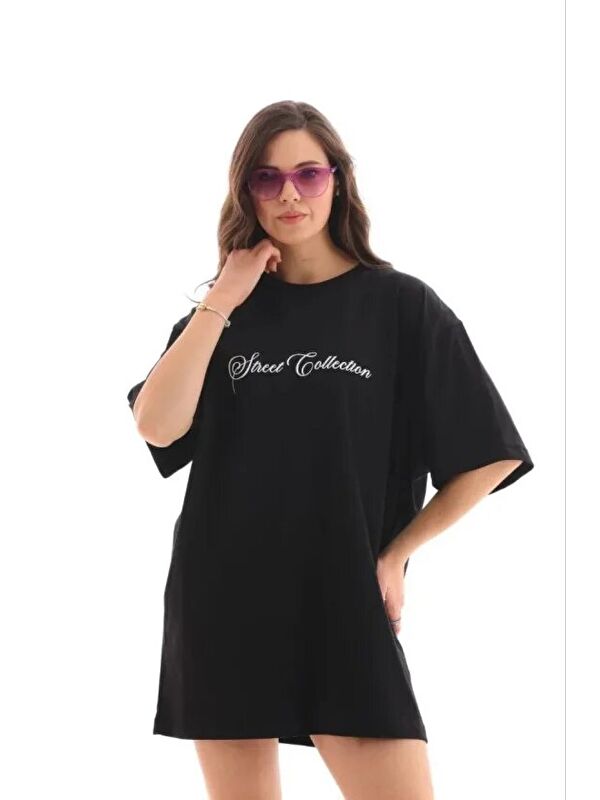 Jane's Baskılı T-Shirt Kısa Kol Bisiklet Yaka Regular Rahat Kalıp Günlük Tişört - Siyah