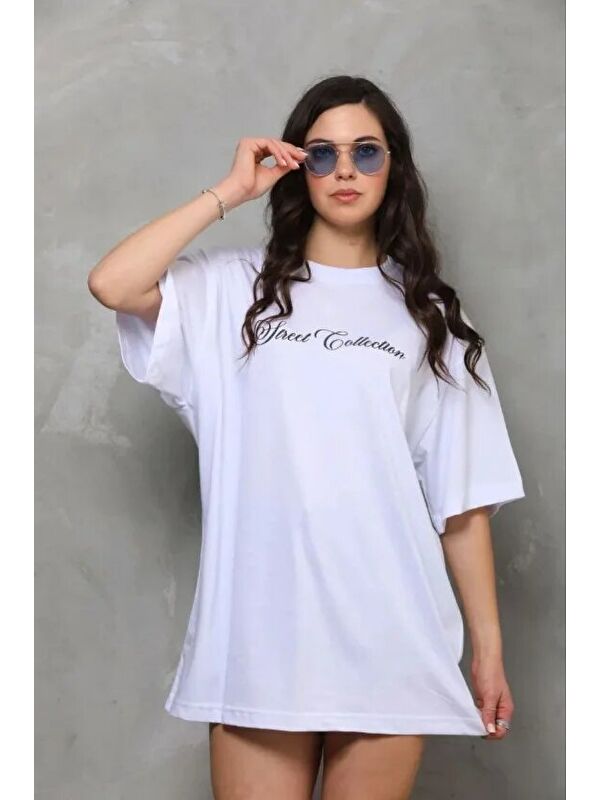 Jane's Baskılı T-Shirt Kısa Kol Bisiklet Yaka Regular Rahat Kalıp Günlük Tişört - Beyaz