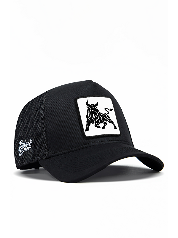 BlackBörk Boğa Logolu Siyah Trucker Şapka