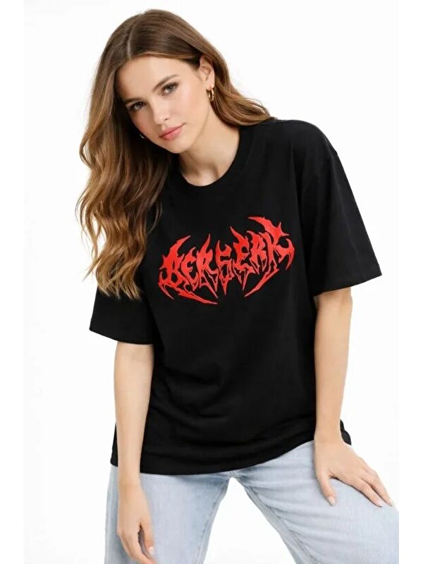 Jane's Baskılı T-Shirt Yazlık Kısa Kol Bisiklet Yaka Rahat Kalıp Tişört - Siyah