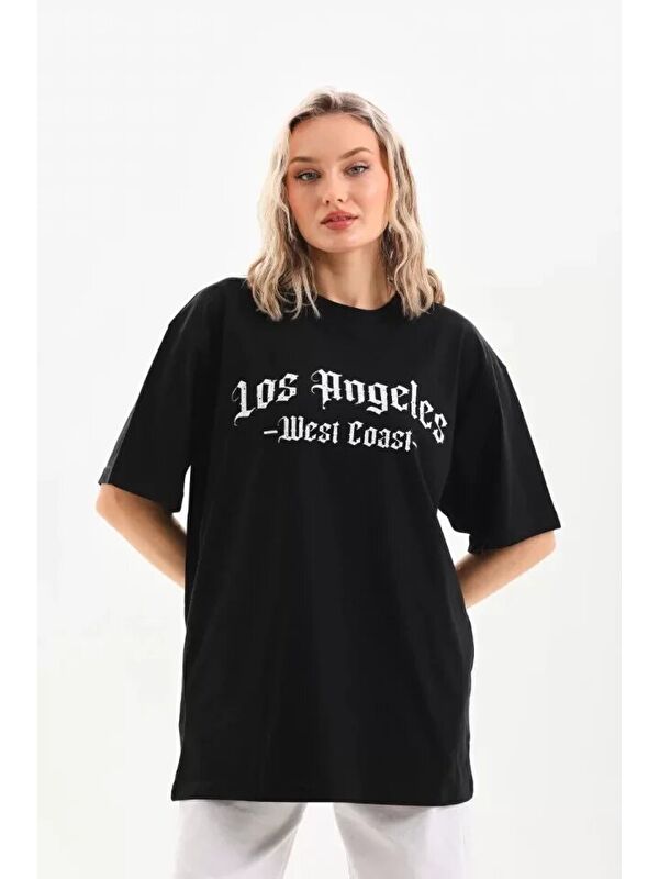 Jane's Unisex Baskılı Oversize T-Shirt - Siyah