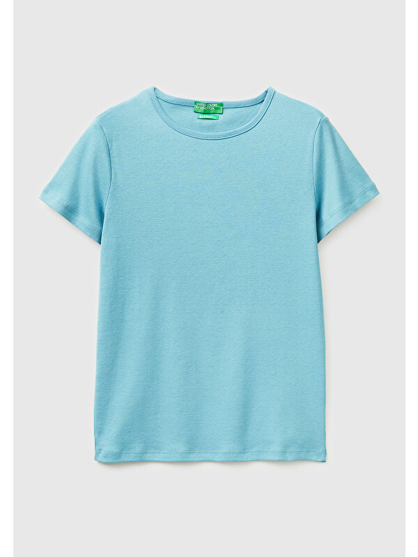 United Colors Of Benetton Kadın Mavi %100 Pamuk Bisiklet Yaka T-Shirt