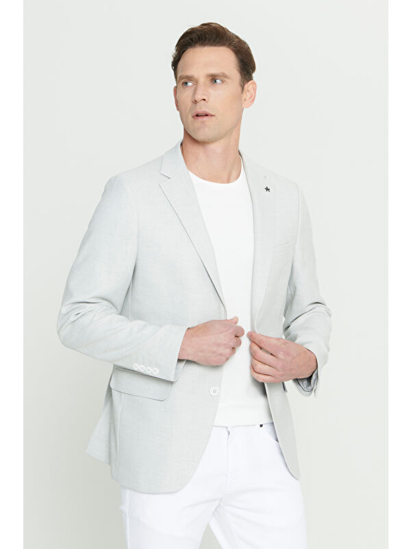 Altınyıldız Classics Erkek Açık Gri Slim Fit Dar Kesim Mono Yaka Armürlü Ceket