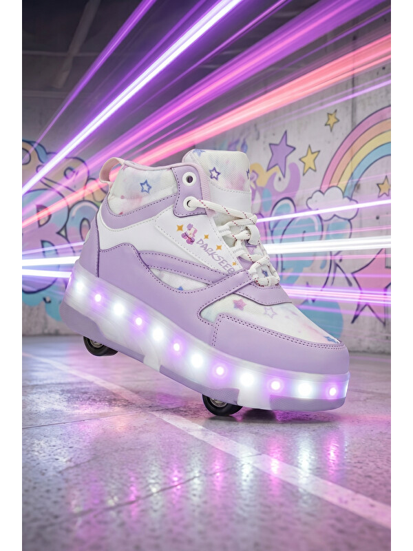 DARK SEER DS Speedy Beyaz Mor Tekerlekli Işıklı Paten Çocuk Ayakkabı Sneaker