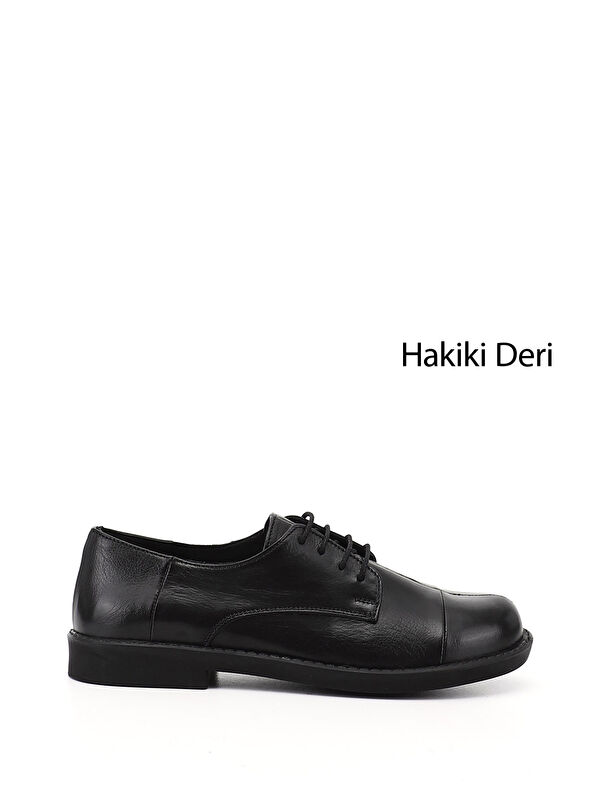 GÖNDERİ(R) Kadın SİYAH Bağcıklı Hakiki Deri Oxford Ayakkabı