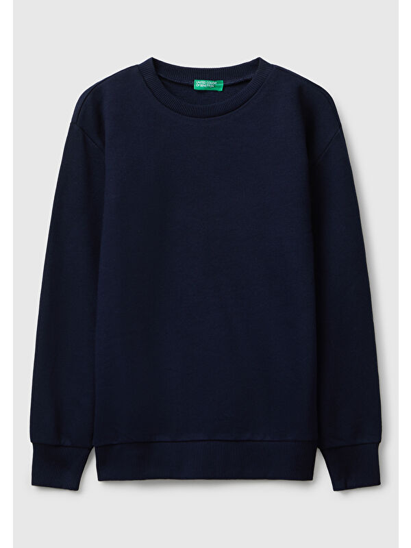 United Colors Of Benetton Erkek Çocuk Lacivert Baskı Detaylı Bisiklet Yaka Relaxed Fit Sweatshirt