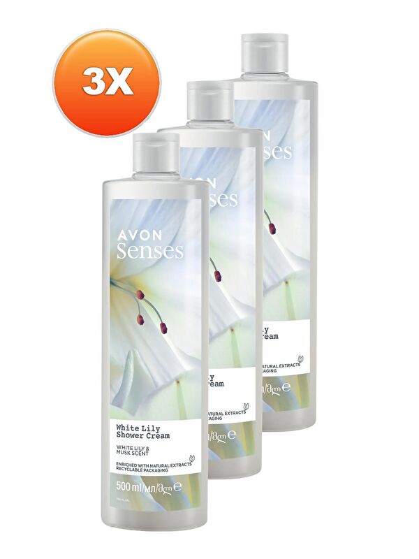 AVON Senses White Lily  Beyaz Zambak Kokulu Duş Jeli 500 Ml. Üçlü Set