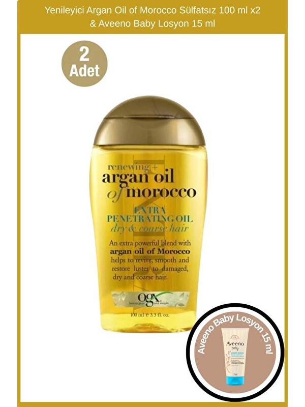 OGX Yenileyici Argan Oil of Morocco Sülfatsız 100 ml x2 & Aveeno Baby Losyon 15 ml