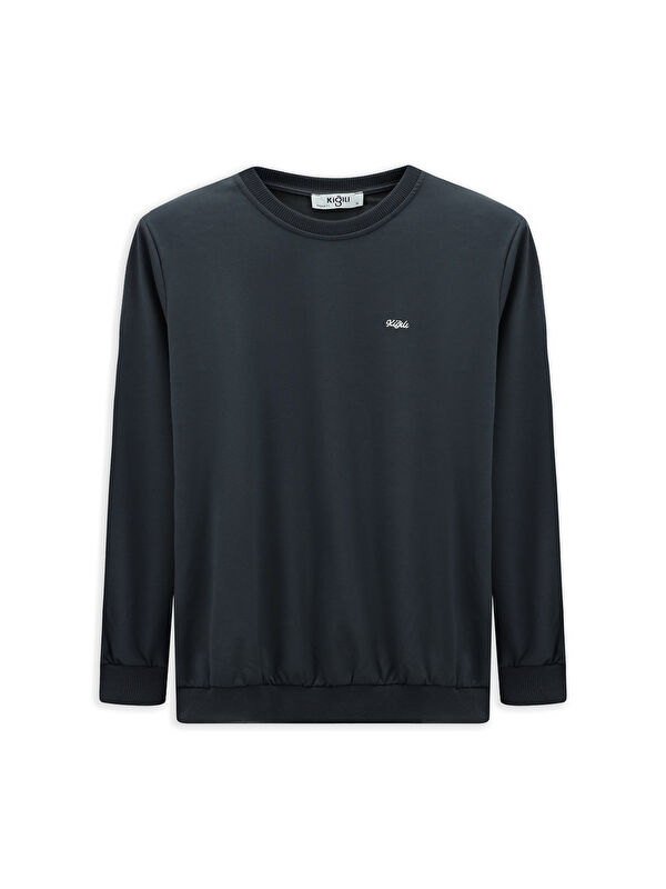 Kiğılı Bisiklet Yaka Regular Fit Nakışlı Pamuklu Büyük Beden Sweatshirt